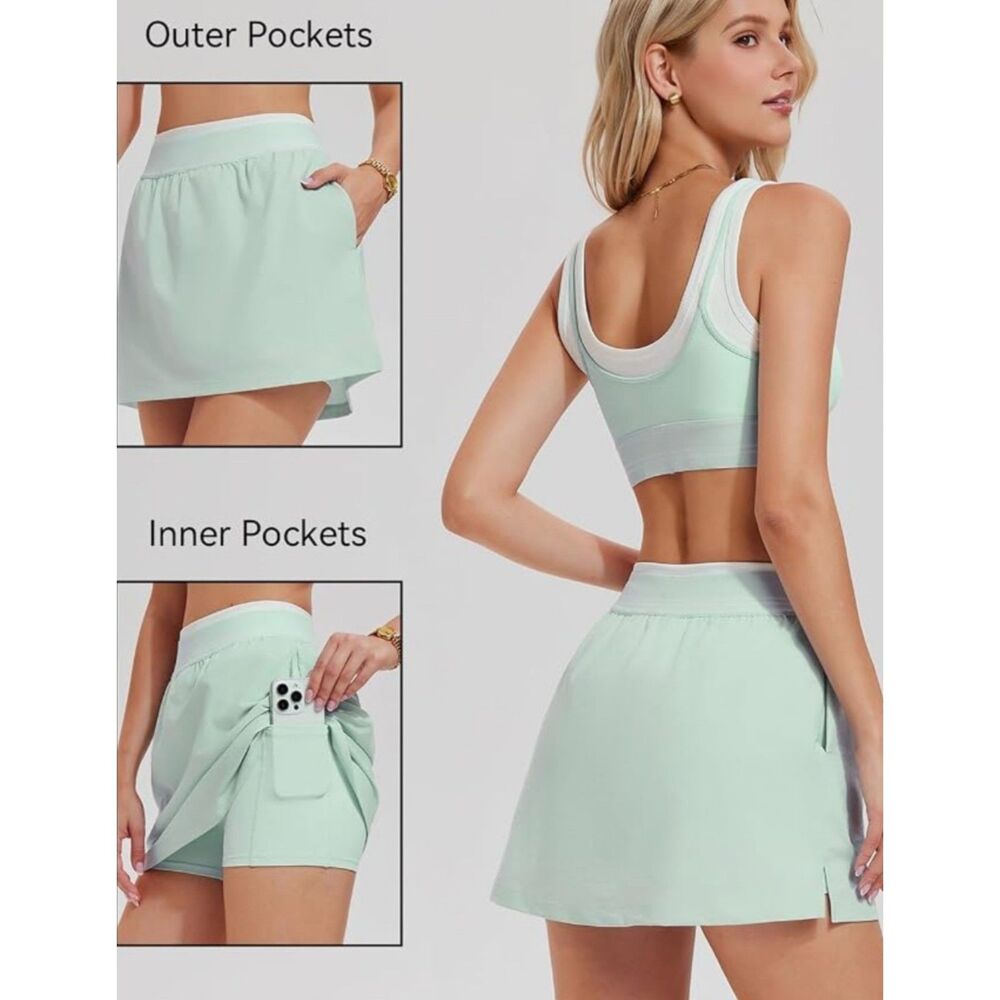 NEW Tennis Skort Set with Sports Bra Two Piece Activewear Mint Size L - Picture 2 of 6